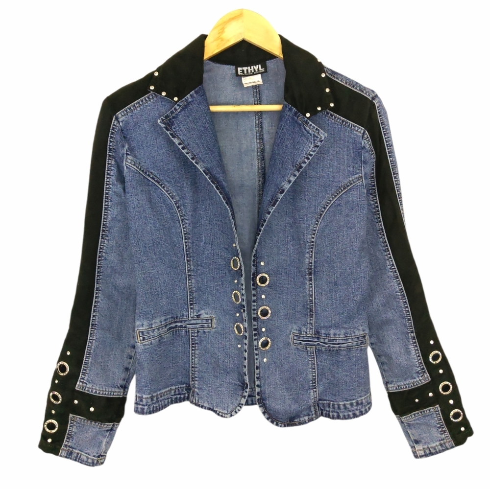 Ethyl Vintage Denim Embellished Suede Denim Jacket